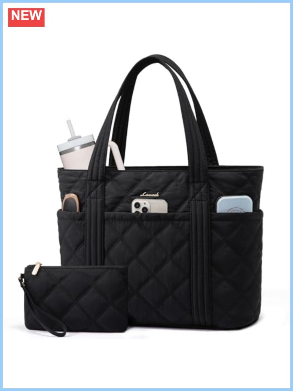 Puffer Tote Bag Quilted Nylon Work Travel Carry On with Cup Holder